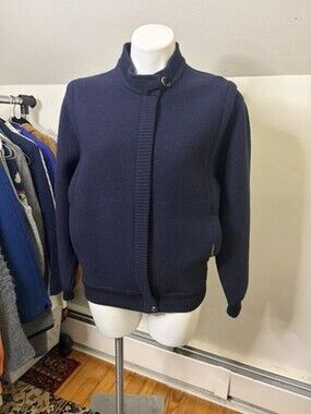 VTG 1980s Geiger Wool Bomber Jacket Navy Dark Blue Coat Size 36 Made in Austria